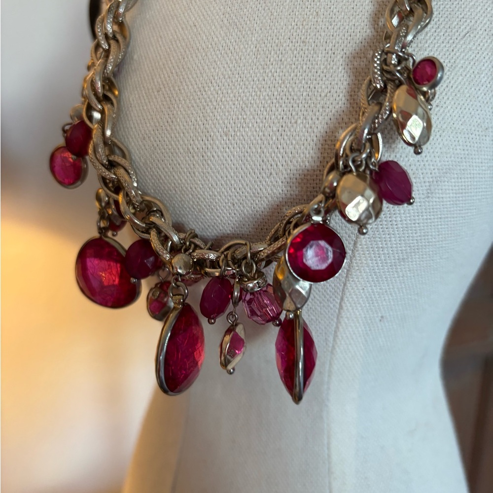 Fun Fuchsia and Champagne Statement Necklace